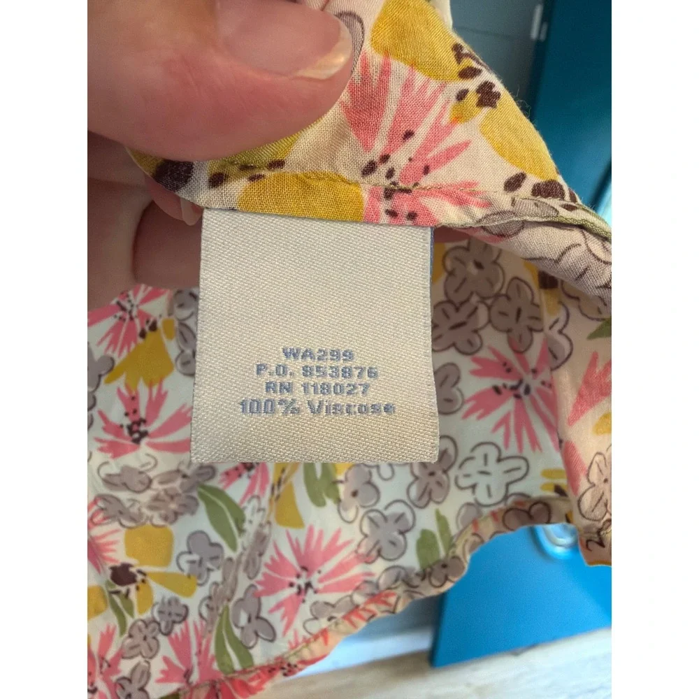 Boden Floral Smocked Neck Blouse Pink Yellow Short Puff Sleeve Top WA299 US 12